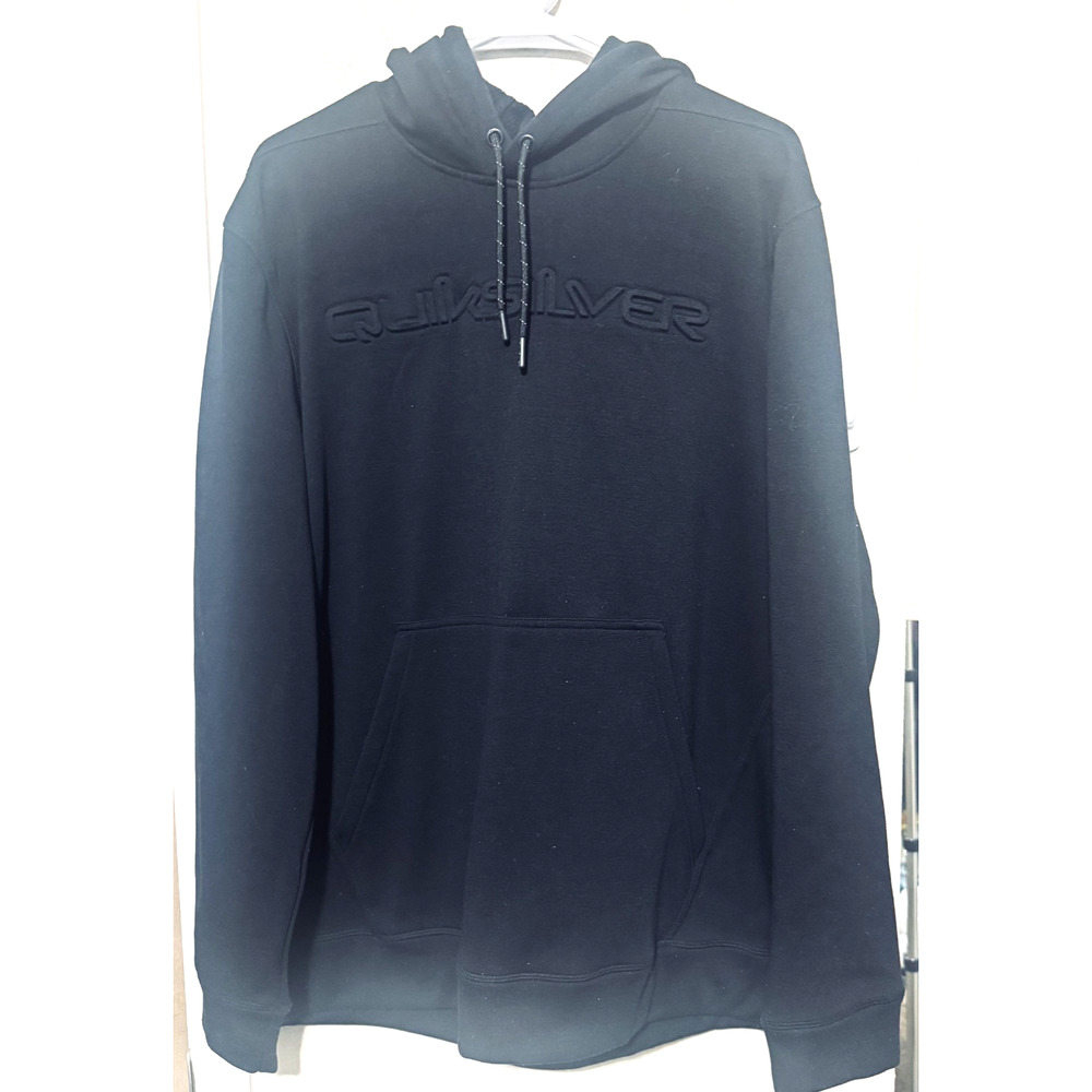 Y2K QuikSilver Hoodie Men’s Full Zip Skate Surf black Monochrome Logo sz XL
